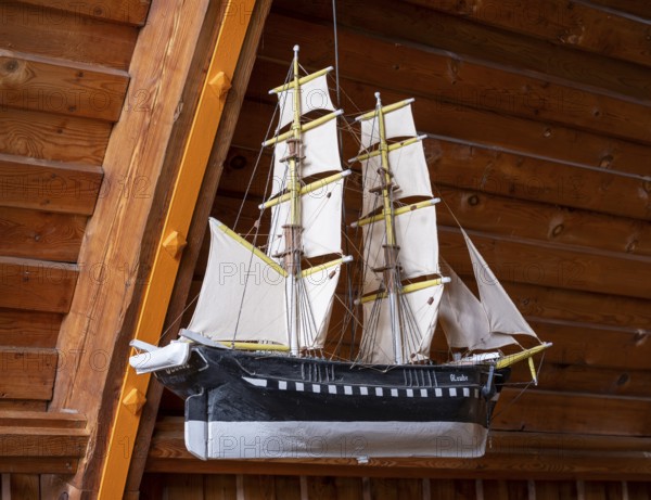 Votive ship named Glaube in the Schifferkirche church in Ahrenshoop on the Fischland-Darß-Zingst