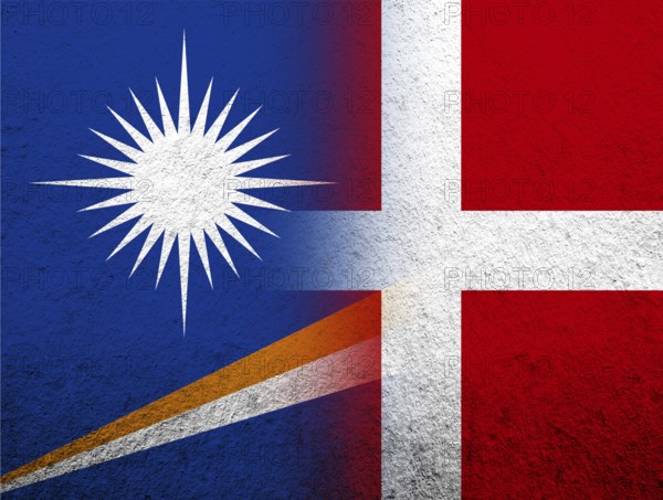 The Kingdom of Denmark National flag with the Republic of the Marshall Islands National flag.