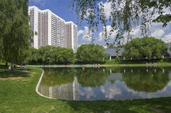 Moscow, Russia, Jume 15, 2021: Small Konkovsky pond. South-Western Administrative District of