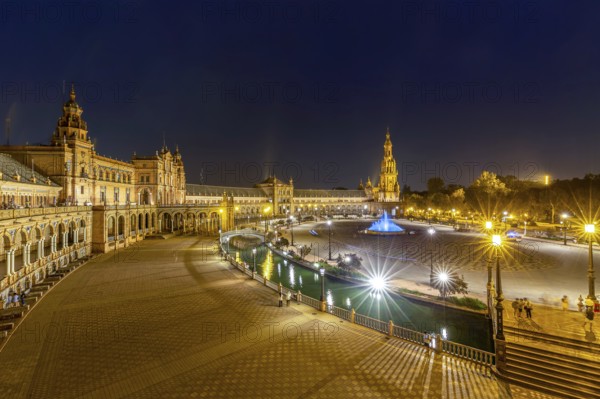 Plaza de Espana in Seville, Andalusia, Spain at night. Night at the Plaza de Espana in Seville,