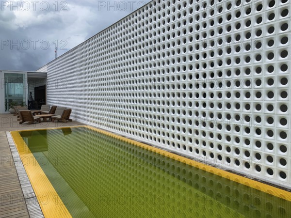 Swimming pool terrace at B Hotel in Brasilia, Design by the urbanist Lucio Costa with Oscar