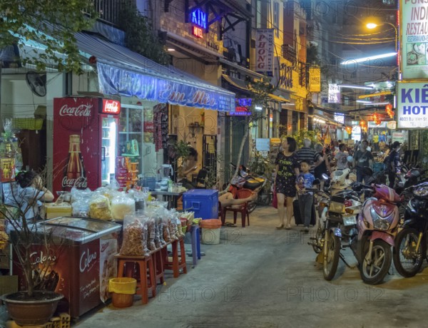 Bui Vien Street is a busy pedestrian area in the evening full of restaurants, bar, club and hotels,