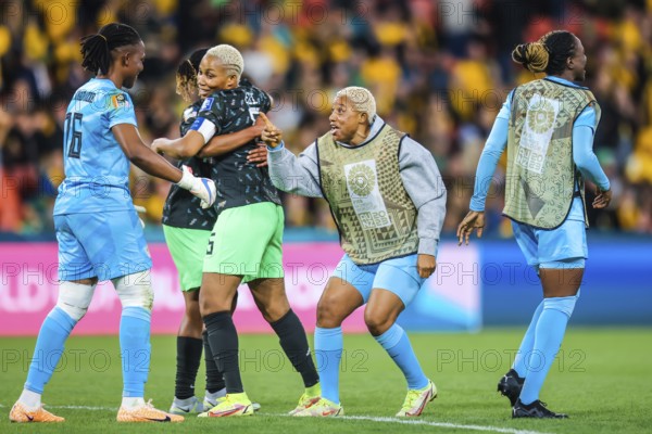 BRISBANE, AUSTRALIA, JULY 27: Nigeria team celebrate beating Australia at the FIFA Women's World