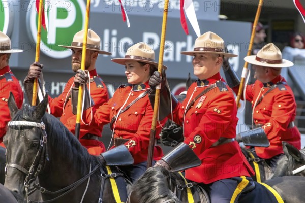 Calgary, Alberta, Canada. July 7, 2023. A close up to a Royal Canadian Mounted Police memmebers at