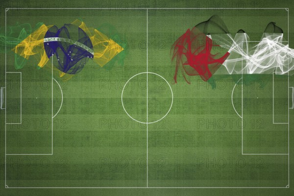 Brazil vs Palestine Soccer Match, national colors, national flags, soccer field, football game,