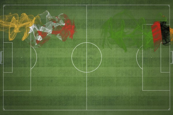 Bhutan vs Zambia Soccer Match, national colors, national flags, soccer field, football game,
