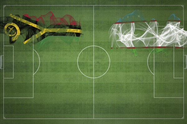 Vanuatu vs Uzbekistan Soccer Match, national colors, national flags, soccer field, football game,