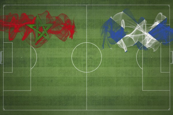 Morocco vs Scotland Soccer Match, national colors, national flags, soccer field, football game,
