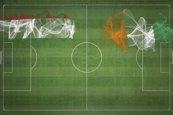 Hungary vs Ivory Coast Soccer Match, national colors, national flags, soccer field, football game,