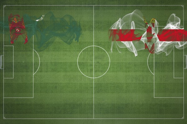 Turkmenistan vs Northern Ireland Soccer Match, national colors, national flags, soccer field,