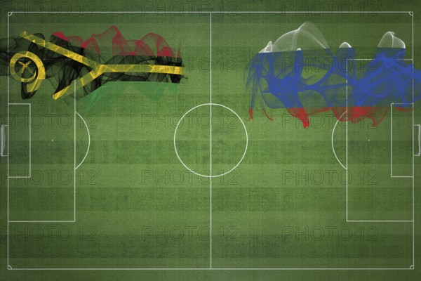 Vanuatu vs Russia Soccer Match, national colors, national flags, soccer field, football game,