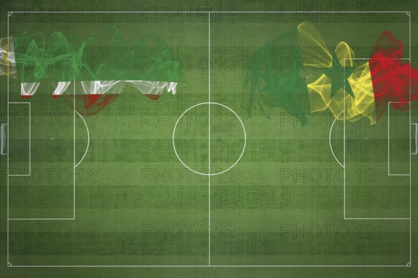 Chechnya vs Senegal Soccer Match, national colors, national flags, soccer field, football game,