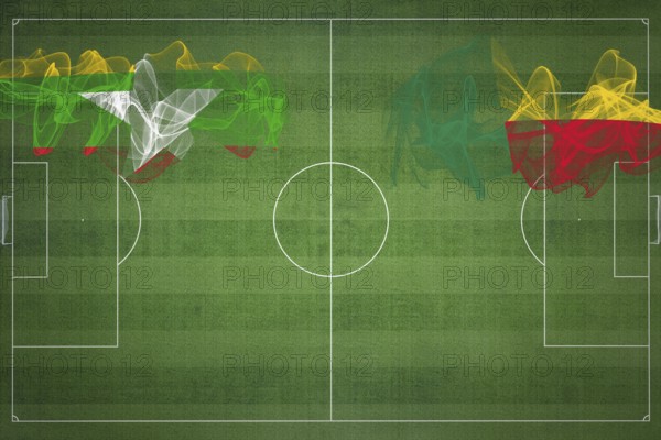 Myanmar vs Benin Soccer Match, national colors, national flags, soccer field, football game,