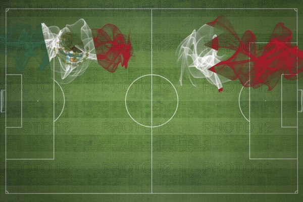 Mexico vs Bahrain Soccer Match, national colors, national flags, soccer field, football game,