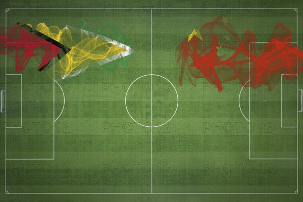 Guyana vs China Soccer Match, national colors, national flags, soccer field, football game,