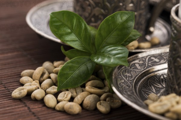 Green coffee. drink and beans