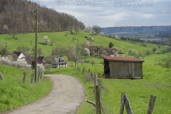View of the hamlet of Wagrain, Michelfeld, spring, Hohenlohe, hiking, Beaver Valley, Beavers,