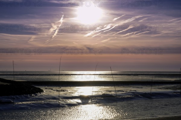 Atmospheric picture of moonlight on water with pastel-coloured sky and calm atmosphere,