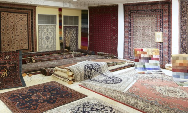 Arabic carpet shop exhibition colorful carpets exposition room