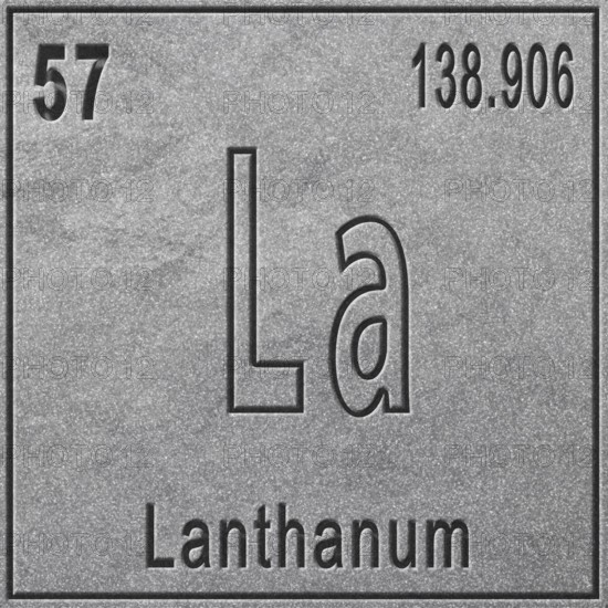 Lanthanum chemical element, Sign with atomic number and atomic weight, Periodic Table Element,