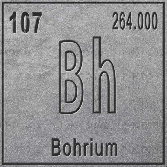 Bohrium chemical element, Sign with atomic number and atomic weight, Periodic Table Element, silver