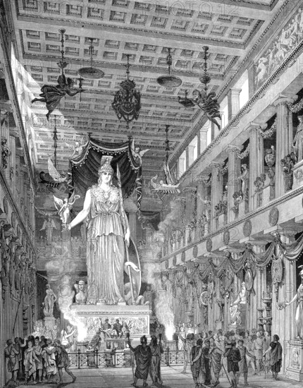 Reconstruction of the Parthenon-Temple, Interior view, dedicated to the Greek goddess Pallas Athena