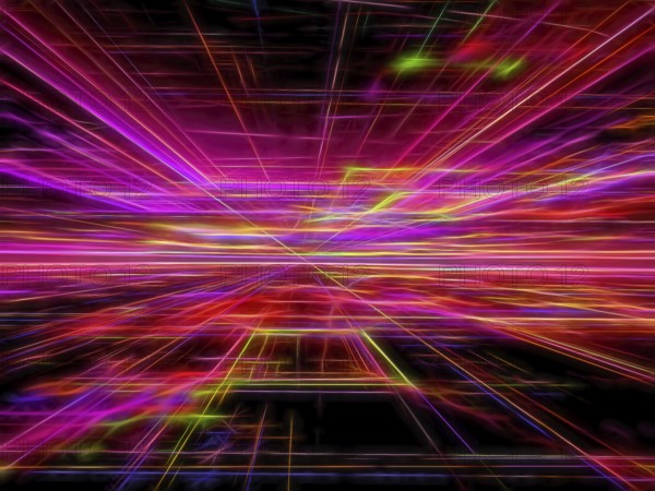 Abstract bright background - computer-generated image. Fractal geometry: chaos, neon glowing lines