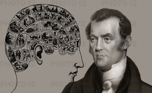 Johann Gaspar Spurzheim, 1776 – 1832, German physician and phrenologist with a Phrenological Chart,