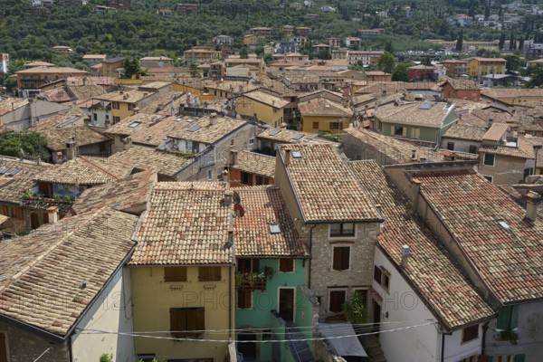 Bird's eye view of the roofs of Malcesine's historic old town centre
