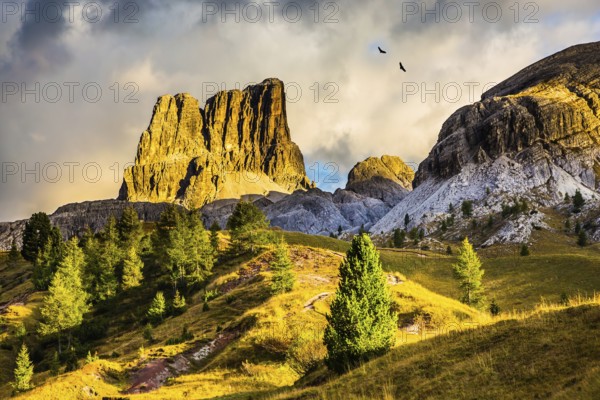Last sunny day of fall. Concept of active and extreme tourism. Travel in the Dolomites. To pass