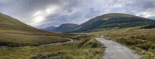 Panorama, Wild Valley at the Fairy Pools, Black Cuillin Mountains, Isle of Skye, Inner Hebrides,
