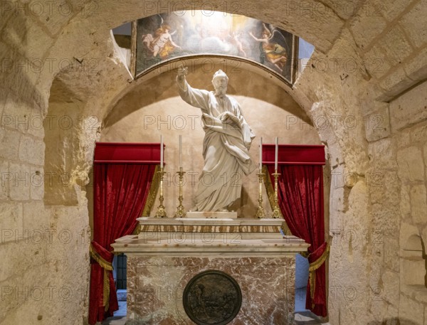 Rabat, Malta, 22 December, 2023: statue in the underground St. Paul's Grotto in the historic city