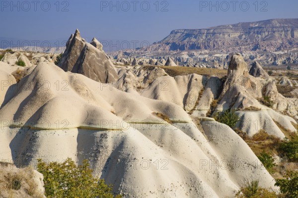Rock formations of mountain ridges, valleys and pinnacles at Göreme National Park, Cappadocia,