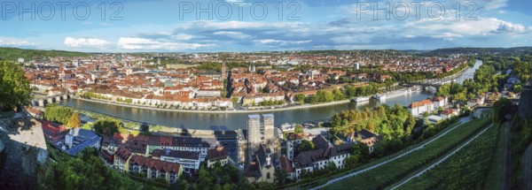 Fairy tale town: Wurzburg in Bavaria. Panorama from hill of Marienberg fortress : at left
