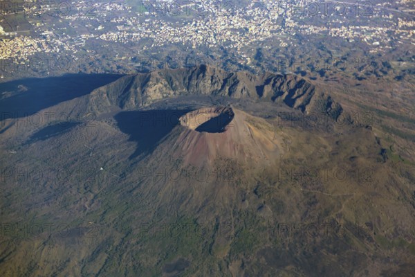 Italy volcano Vesuvius seen from above. Mount Vesuvius is a somma-stratovolcano located on the Gulf