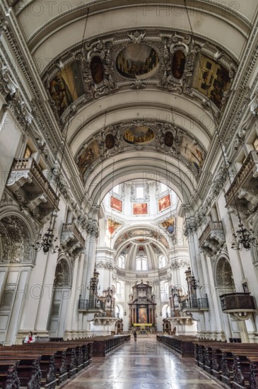 Salzburg, Austria, April 29, 2015: Franciscan church. Interior view. Salzburg is renowned for its