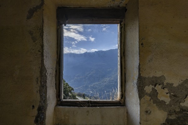 Lost place, abandoned houses and ruins in the ghost village, Gairo Vecchio, Gairo, Ogliastra,