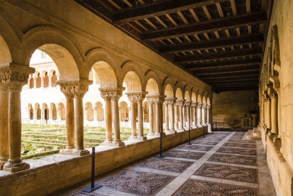 Santo Domingo de Silos, Spain, April 16, 2019: The cloister of Santo Domingo de Silos Abbey. It is
