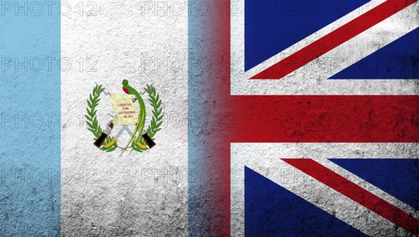 National flag of United Kingdom (Great Britain) Union Jack with Guatemala National flag. Grunge