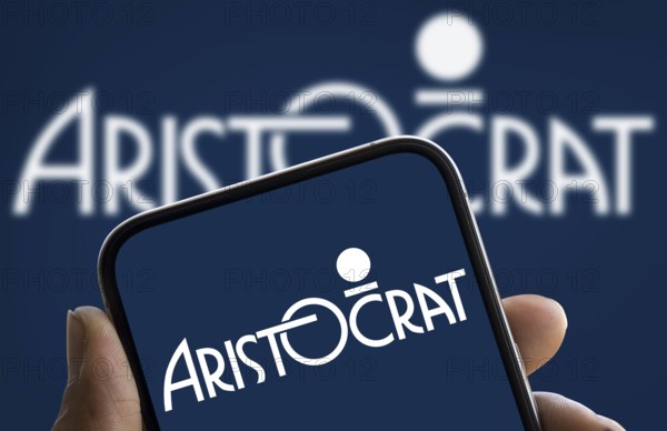 Aristocrat Leisure logo is displayed on smartphone. Aristocrat Leisure Limited is an Australian