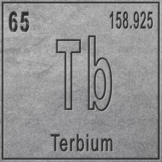 Terbium chemical element, Sign with atomic number and atomic weight, Periodic Table Element, silver