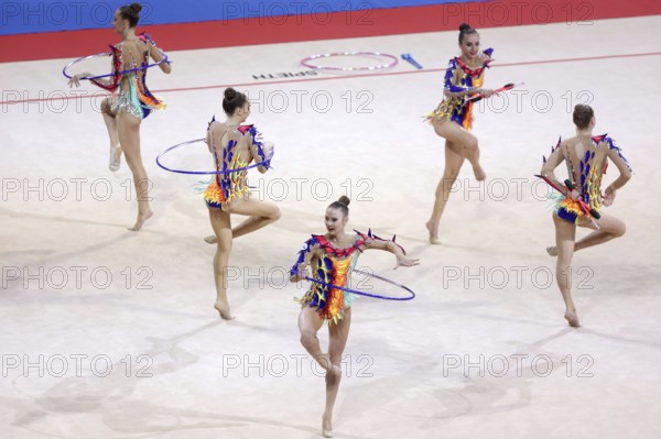Sofia, Bulgaria - 27 March, 2021: Team Belarus perform during the 3 Hoops + 2 pairs of Clubs group