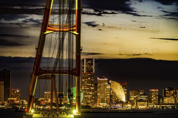 Maritime crane and Yokohama Minato Mirai skyline. Shooting Location: Yokohama-city kanagawa