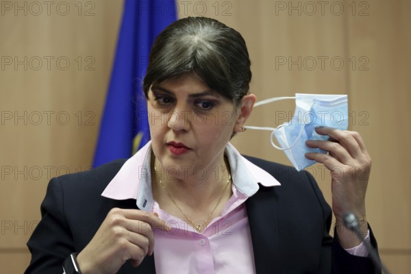 Sofia, Bulgaria: 11 June, 2021: European Union's Chief Prosecutor Laura Kovesi removes her face