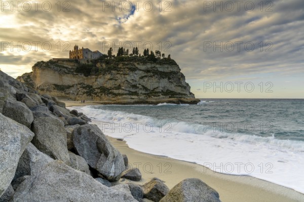 Tropea, Italy, 16 December, 2023: view of the Santa Maria dell'Isola Church on its rocky promontory