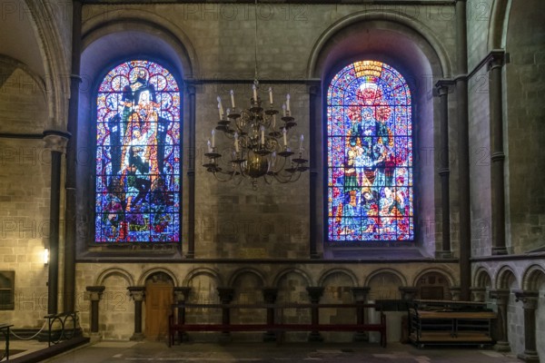 Canterbury, United Kingdom, 10 September, 2022: close-up view of historic stained glass windows