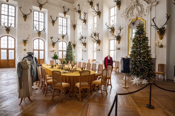 Castle Moritzburg, interior, dining hall, banqueting hall, Christmas, Dresden, Saxony, Germany,