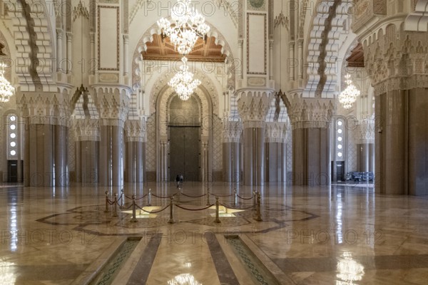 Casablanca, Morocco, 29 March, 2024: view of the west portal and central hall of the Hassan II