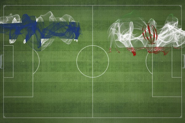 Finland vs Iran Soccer Match, national colors, national flags, soccer field, football game,