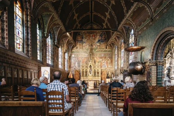 Bruges, Belgium, July 29, 2016: Interior view of Basilica of The Holy Blood of Bruges. The historic
